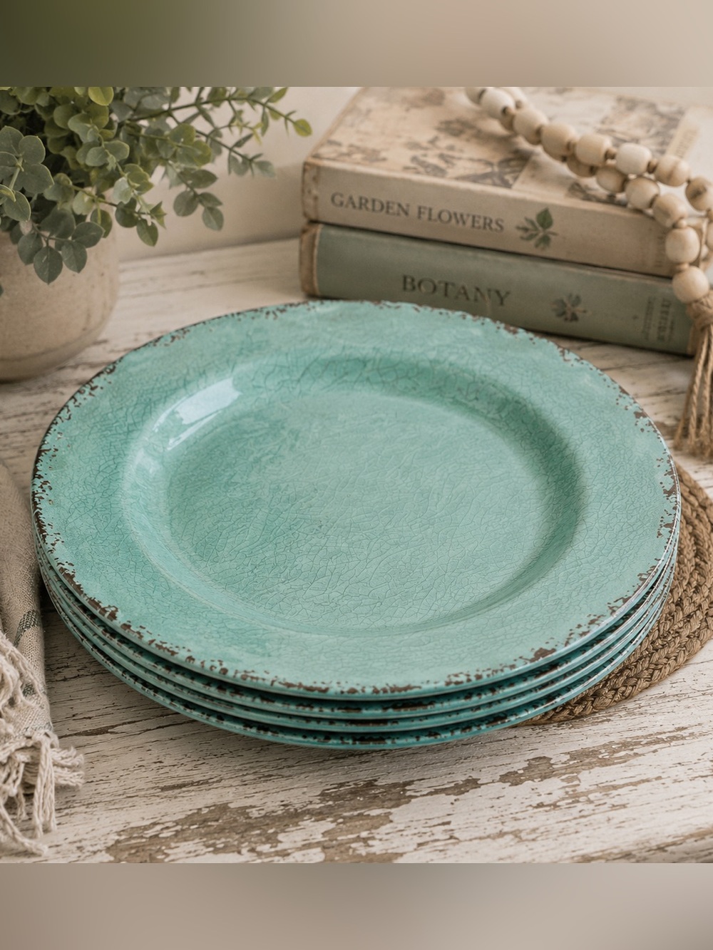 Hobby Lobby Al Fresco Aqua Melamine Plates Set of 4 NWT